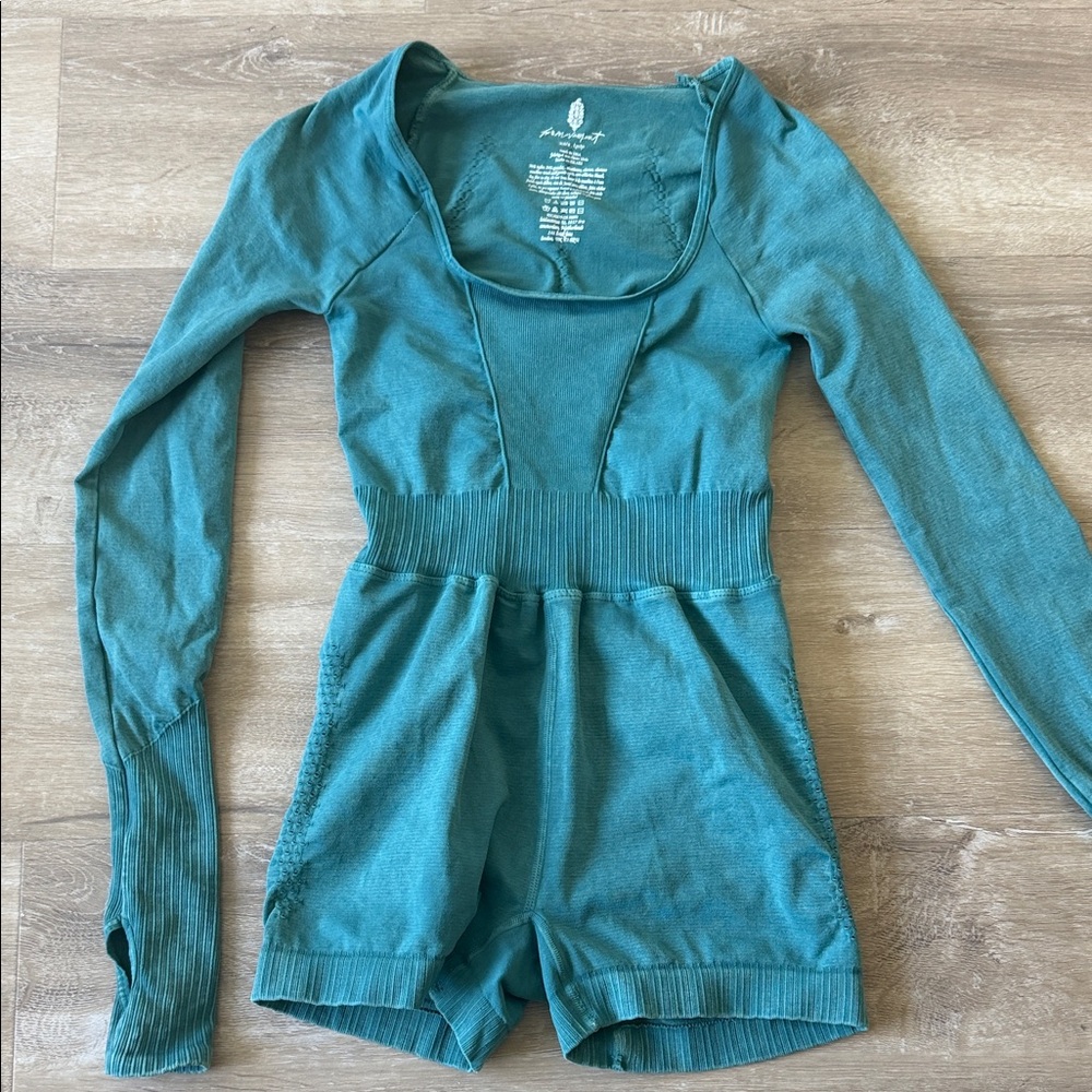 Free People Movement Teal Scoop Neck Shortie GOOD KARMA Romper Activewear